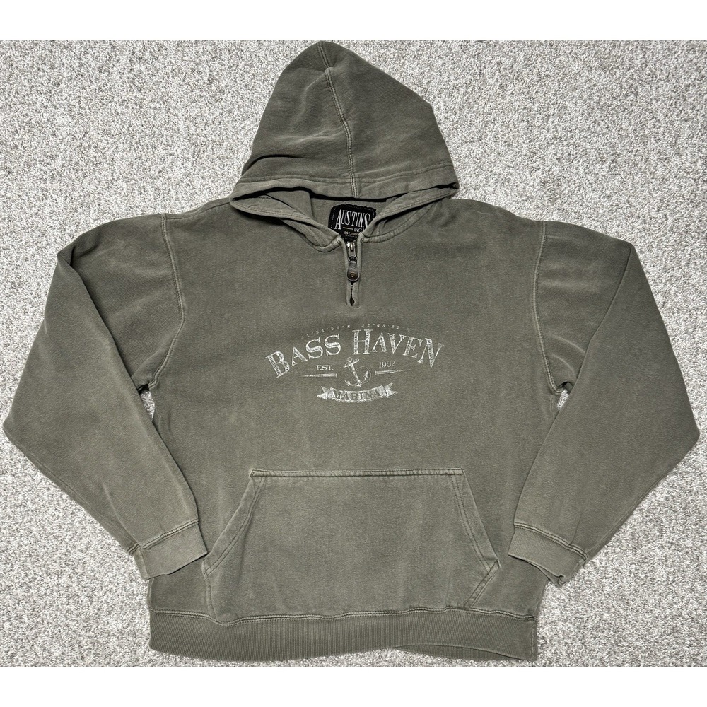 Austins Inc. Mens Bass Haven Marina Green Hoodie Zipper Vintage Look Size Medium
